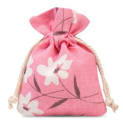 Säckchen à la Leinen mit Druck 12 x 15 cm - naturfarbe / rosa Blüten Rosa Beutel