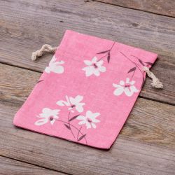 Säckchen à la Leinen mit Druck 15 x 20 cm - naturfarbe / rosa Blüten Auf Reisen