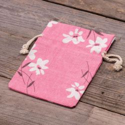 Säckchen à la Leinen mit Druck 12 x 15 cm - naturfarbe / rosa Blüten Kleine Beutel 12x15 cm