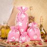 Säckchen à la Leinen mit Druck 12 x 15 cm - naturfarbe / rosa Blüten Baby Shower