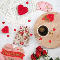 Säckchen à la Leinen mit Druck 13 x 18 cm - naturfarbe / Rosen Valentinstag