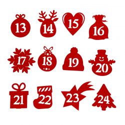 Selbstklebende Zahlen 1-24 - rot MIX Weihnachten