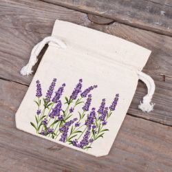Baumwollsäckchen 8 x 10 cm - naturfarbe mit Druck Lavendel Baumwollsäckchen