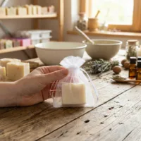 Kleine Organzasäckchen ideal zum Verpacken von handgemachten Seifen.