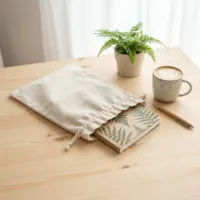 Leinenbeutel als Verpackung für Notizbücher und Souvenirs.