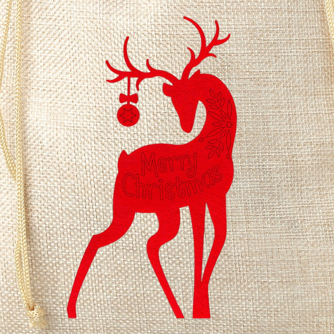 Jutesäckchen 26 cm x 35 cm - Weihnachten - Hirsch Jutesäckchen