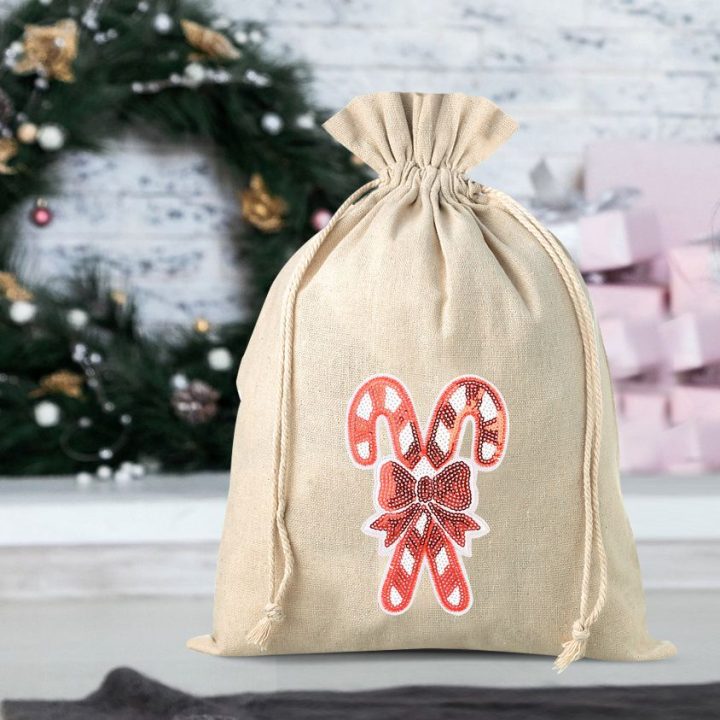 Säckchen à la Leinen 30 x 40 cm - Weihnachten, Lutscher Beutel mit aufdruck