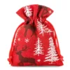 Jutesäckchen 8 x 10 cm - rot / Rentier Weihnachtsbeutel