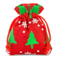 Jutesäckchen 8 x 10 cm - rot / Tannenbaum Weihnachtsbeutel