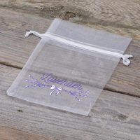 Organzabeutel 10 x 13 cm - weiß mit Druck (Lavendel) Lifehack - smarte Ideen