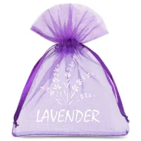 Organzabeutel 9 x 12 cm - dunkelviolett mit Druck (Lavendel) Dunkelviolette Beutel