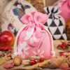 Säckchen à la Leinen mit Druck 10 x 13 cm - naturfarbe / rosa Blüten Kleine Beutel 10x13 cm