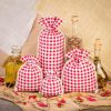Säckchen à la Leinen mit Druck 10 x 13 cm - naturfarbe / rotes Gitter Für Haustiere
