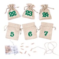 Adventskalender Jutesäckchen 11 x 14 cm - Naturfarbe + grüne Zahlen Weihnachtsbeutel