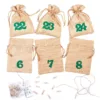 Adventskalender Jutesäckchen 13 x 18 cm - hellbraun + grüne Zahlen Weihnachtsbeutel