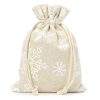 Säckchen à la Leinen mit Druck 15 x 20 cm - naturfarbe / Schnee Weihnachtsbeutel