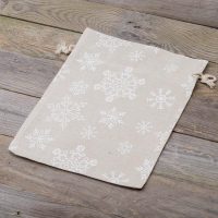 Säck à la Leinen mit Druck 26 x 35 cm - naturfarbe / Schnee Leinensäcke