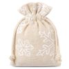 Säckchen à la Leinen mit Druck 9 x 12 cm - naturfarbe / Schnee Weihnachtsbeutel