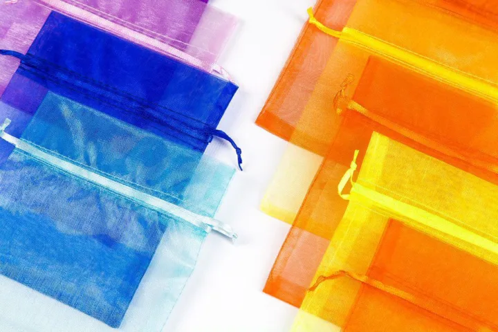 Säckchen aus Organza, 12 x 15 cm - Farbenmix Frühling Kerzen