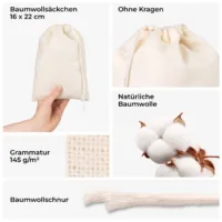 Verarbeitungsdetails und Grammatur - Öko-Baumwollbeutel