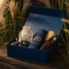 Wellness-Set mit Leinensäckchen in Geschenkbox.