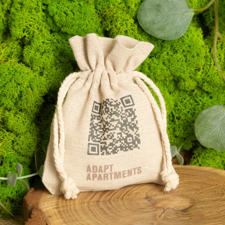 Leinenbeutel mit QR-Code Aufdruck