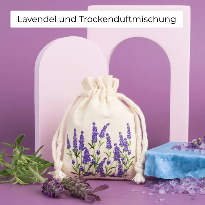 Kleines Baumwollsackerl mit Lavendelmotiv für Duftpotpourri und Schrankerfrischung.
